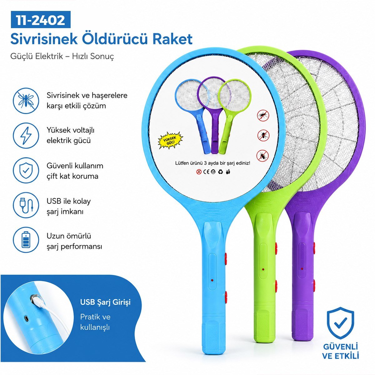 Elektronik Sinek Öldürücü Raket (Renkli)