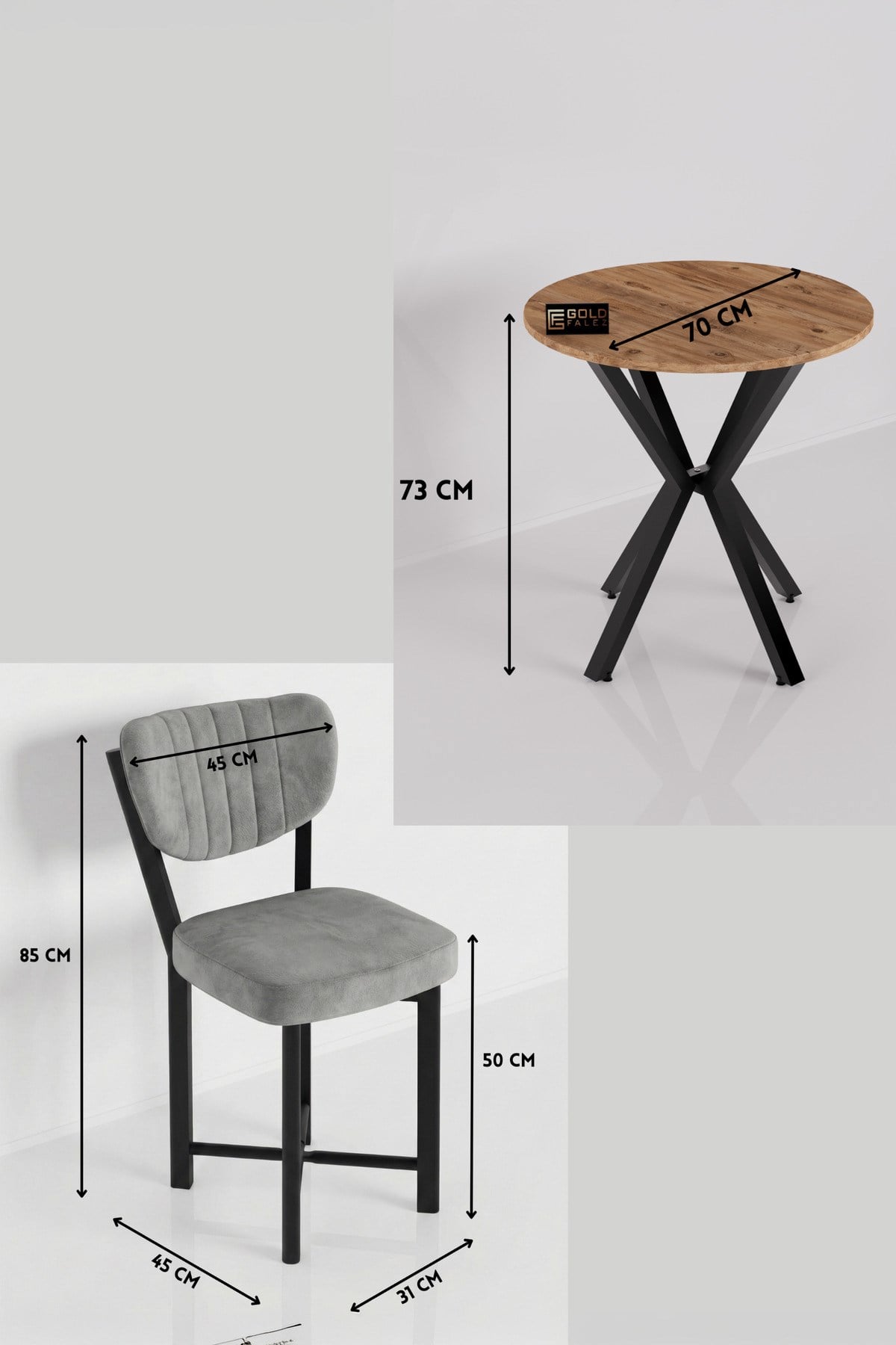 Elma Masa Seti Gri 70 cm
