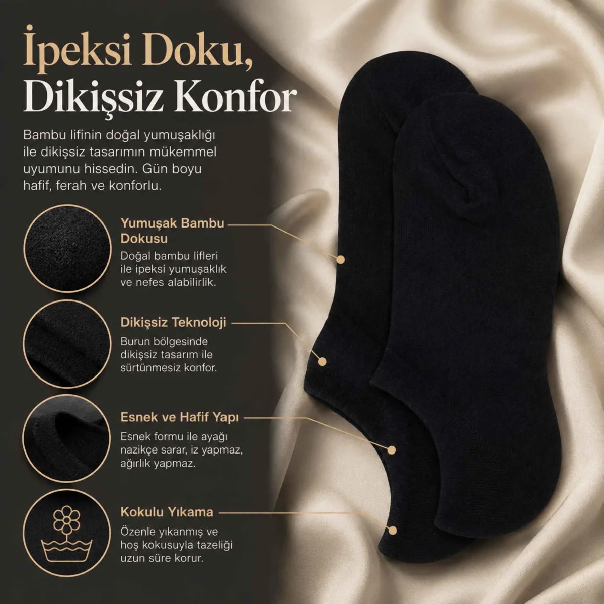 Erkek Bambu 12'li Dikişsiz Babet Çorap Siyah Beyaz Gri Görünmez Sneaker Çorap Nefes Alan Yumuşak