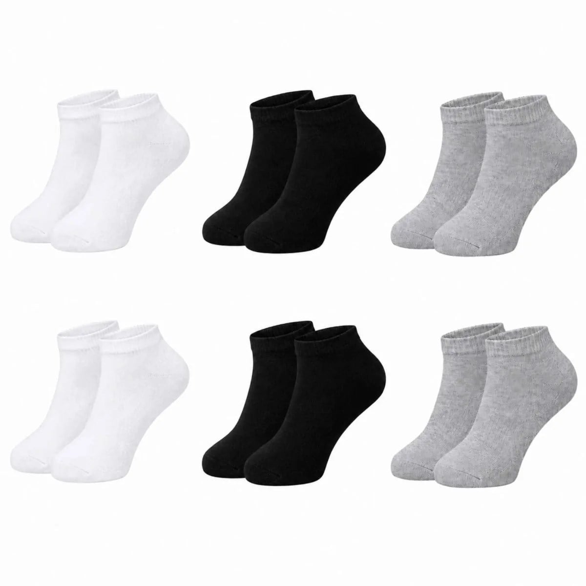 Erkek Bambu Patik Çorap 6'lı Paket, Siyah Beyaz Gri, Nefes Alan Nem Emici Yumuşak Günlük Spor Bilek Çorabı