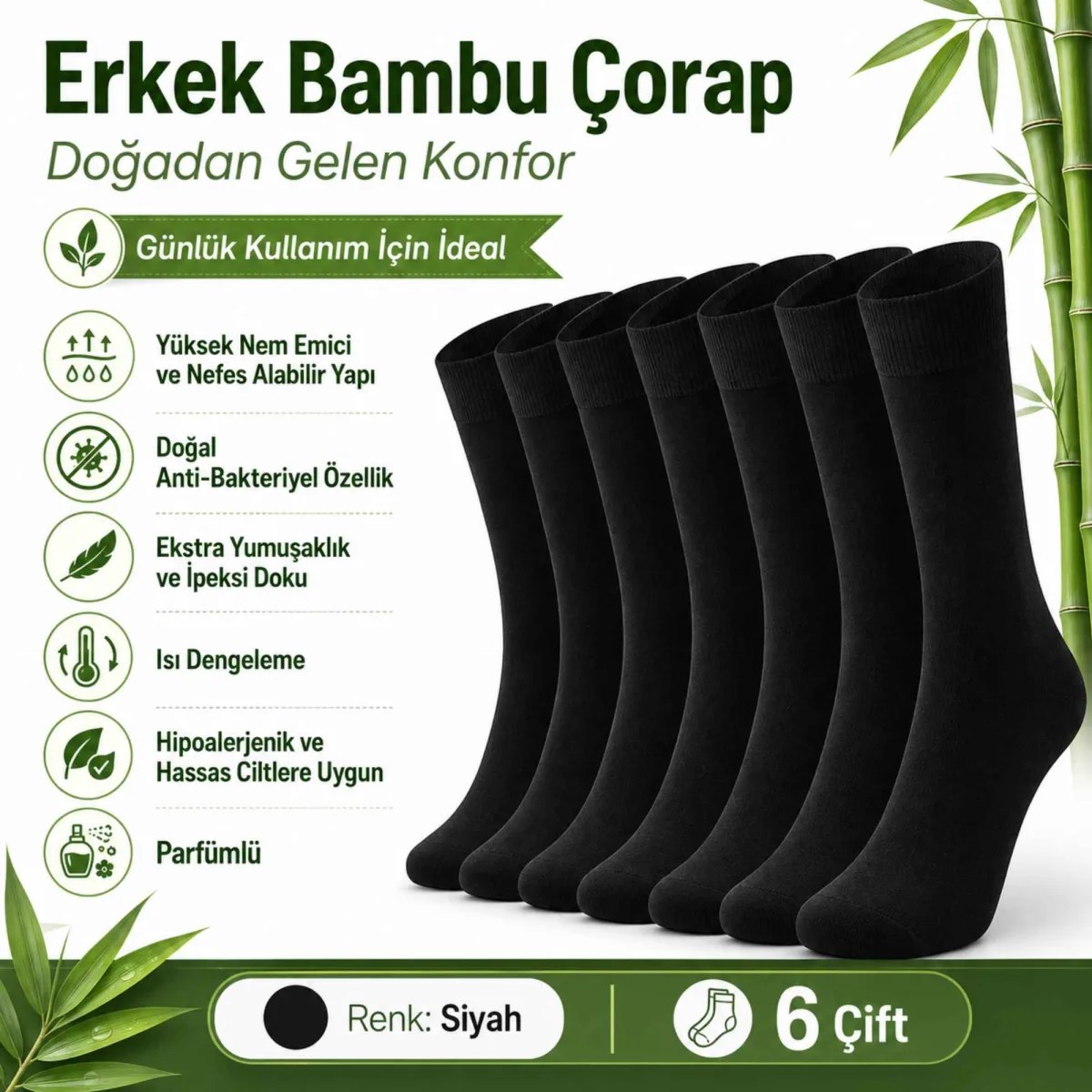 Erkek Bambu Soket Çorap 12'li Paket, Dikişsiz Parfümlü Nefes Alan Yumuşak Nem Emici Günlük Uzun Çorap