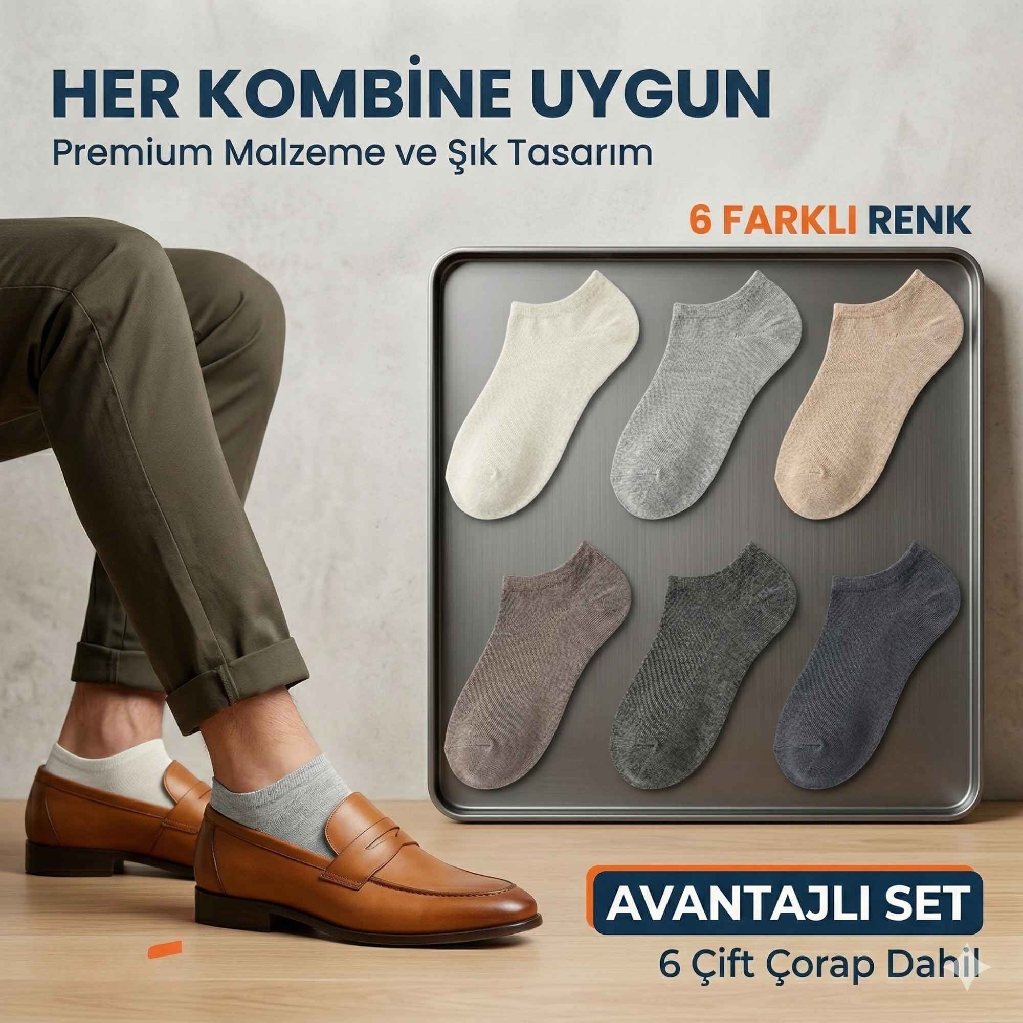 Erkek Görünmez Çorap 12'li Set, Babet Kesim, Yumuşak ve Esnek Yapı, Krem, Açık Gri, Bej, Vizon, Antrasit, Füme