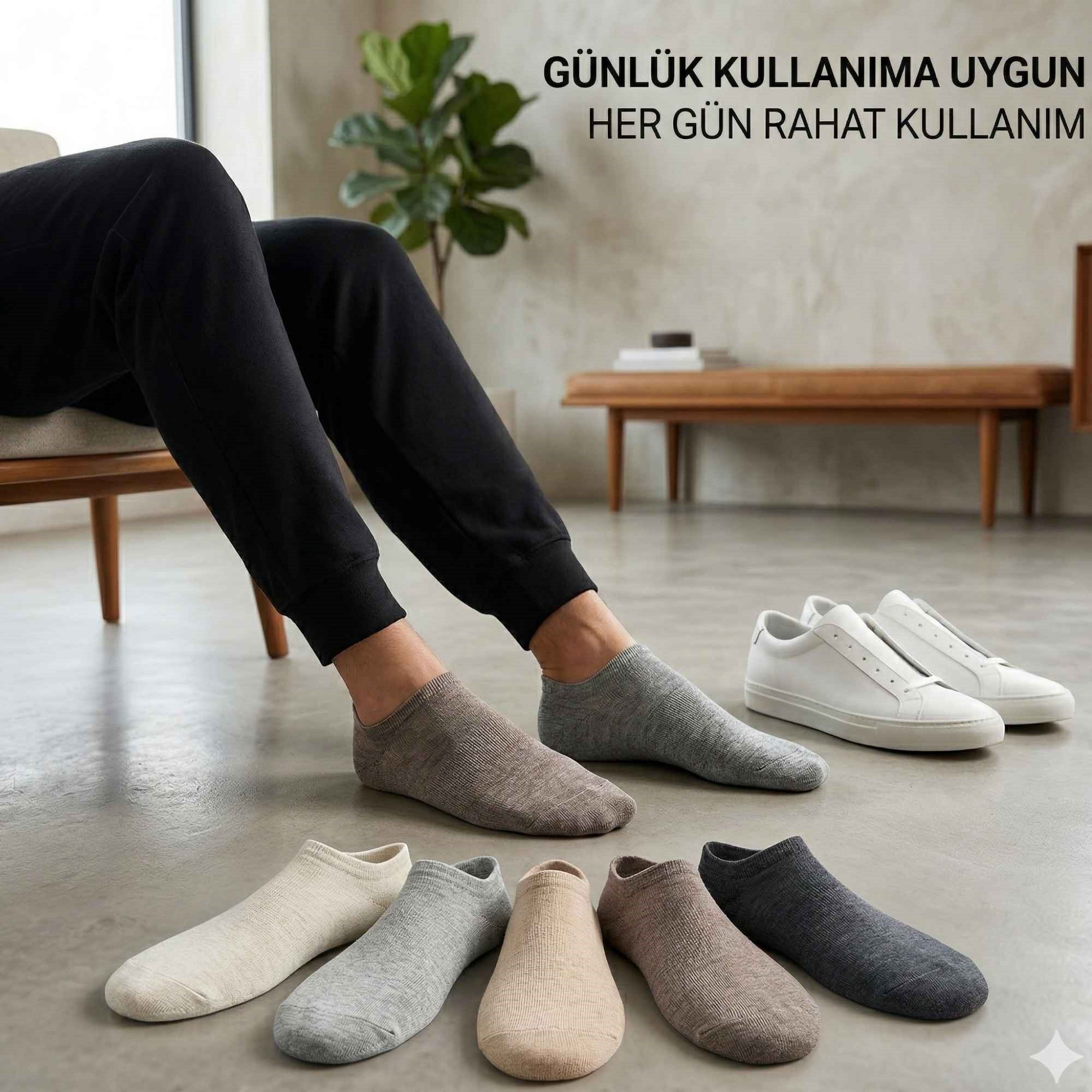 Erkek Görünmez Çorap 12'li Set, Babet Kesim, Yumuşak ve Esnek Yapı, Krem, Açık Gri, Bej, Vizon, Antrasit, Füme