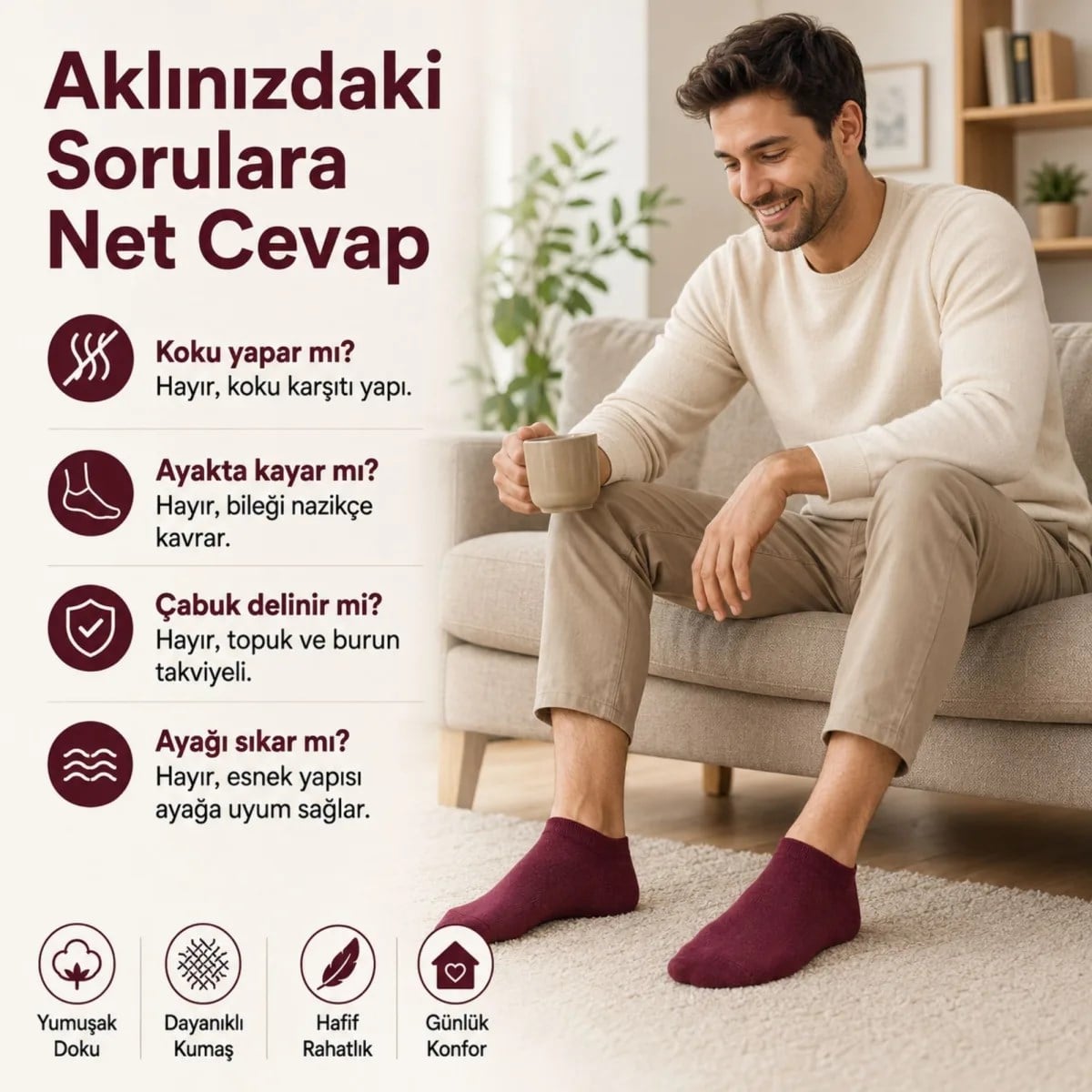 Erkek Pamuklu Patik Çorap 10'lu Paket 39-44 | Dikişsiz Burun, Koku Karşıtı, Nefes Alan Kısa Konç Sneaker Çorabı