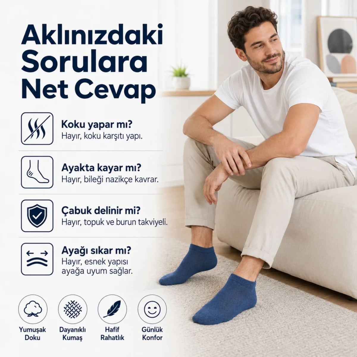 Erkek Pamuklu Patik Çorap 10'lu Paket 39-44 | Dikişsiz Burun, Koku Karşıtı, Nefes Alan Kısa Konç Sneaker Çorabı