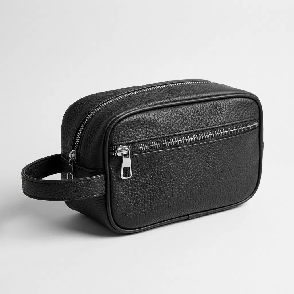 Erkek Siyah Deri El Çantası Çift Fermuarlı El Tutmalı 20x13 cm Günlük Seyahat Organizer Çanta