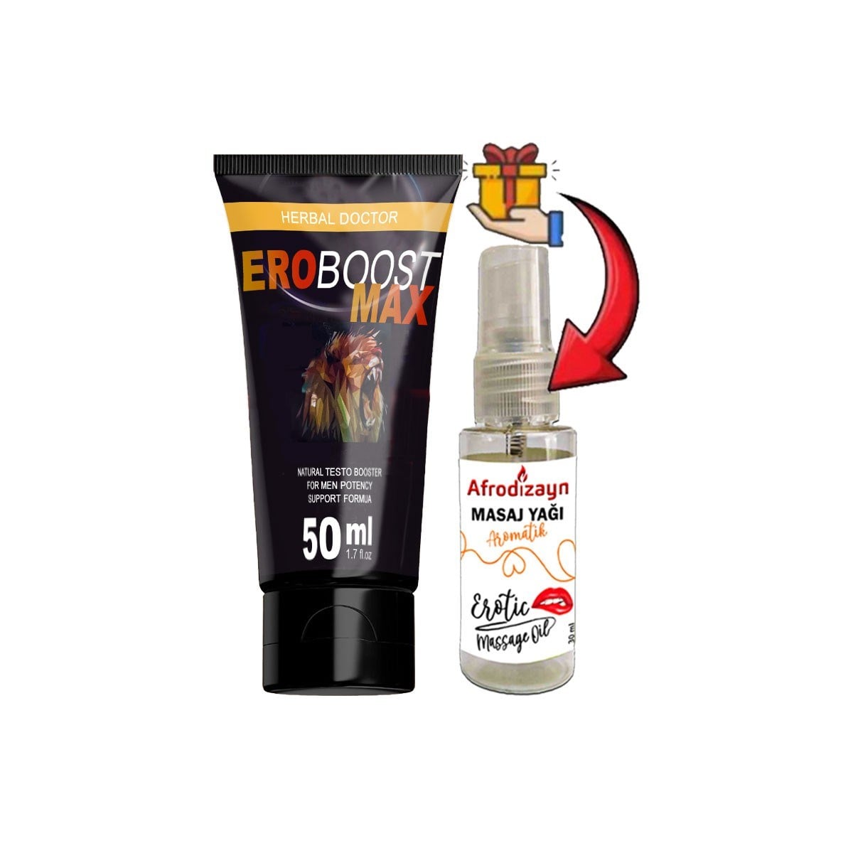 EroBoostMax 1 Tane Erkeklerin Gecesine Özel 50 ml Boost Krem + Afrodizayn Masaj Yağı