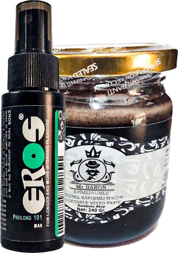 EROSPROF101 Büyük Boy Geciktiricisprey 60ML + Msterbaron Erkeklere katılık Hissi 240 gr Macun
