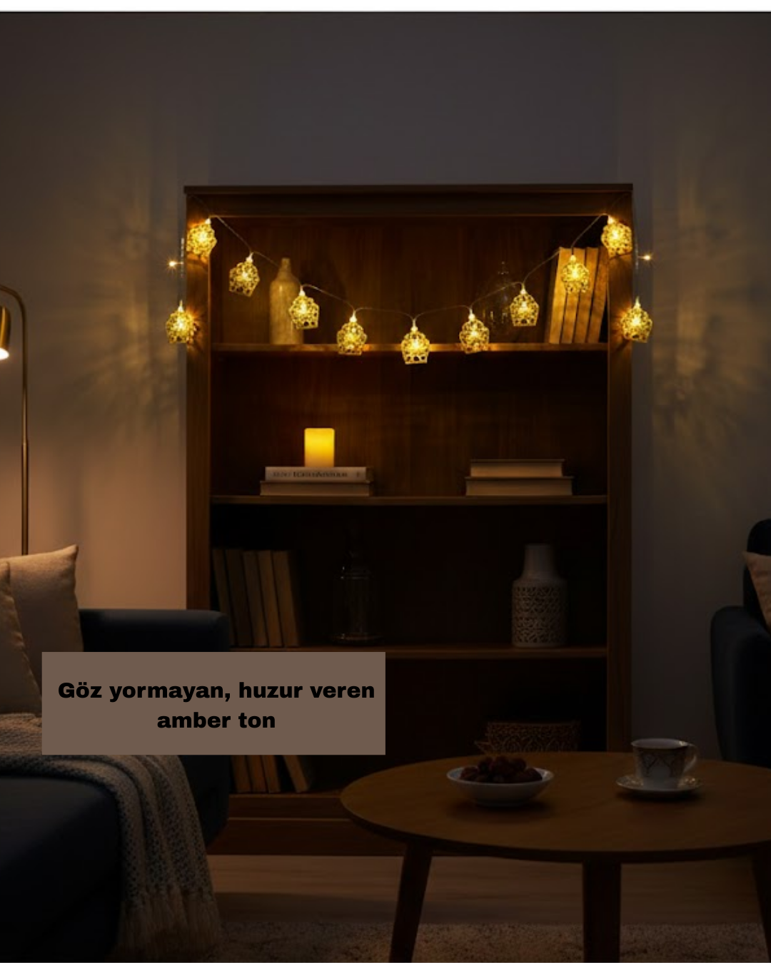 Ev Dekoru İçin Ramazan LED Işık Pilli Sıcak Sarı Cami Figürlü