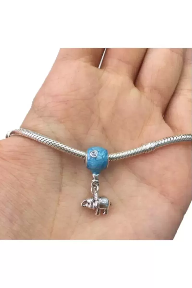 Fil ve Mavi Balon Pandora Bilek için Gümüş Charm Mavi