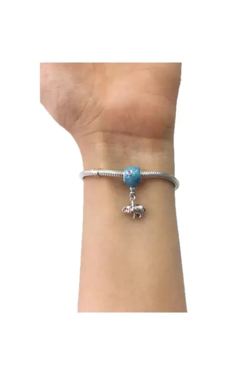 Fil ve Mavi Balon Pandora Bilek için Gümüş Charm Mavi