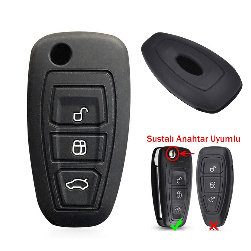 Ford Focus Mondeo Fiesta Kuga  Anahtar Uyumlu Silikon Oto Anahtar Kumanda Kabı Kılıf Siyah