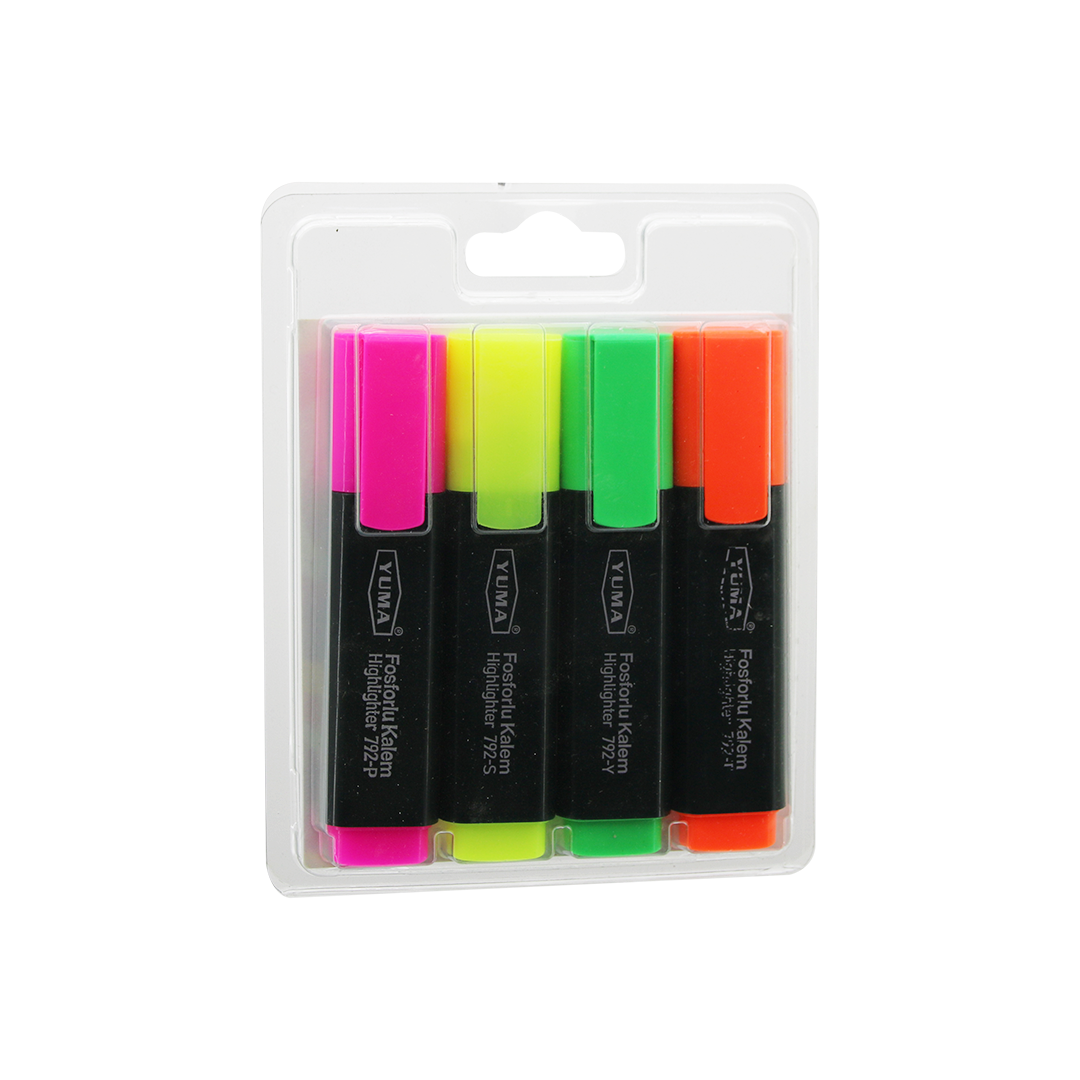 Fosforlu Kalem 4'lü Set (Turuncu, Yeşil, Sarı, Pembe)