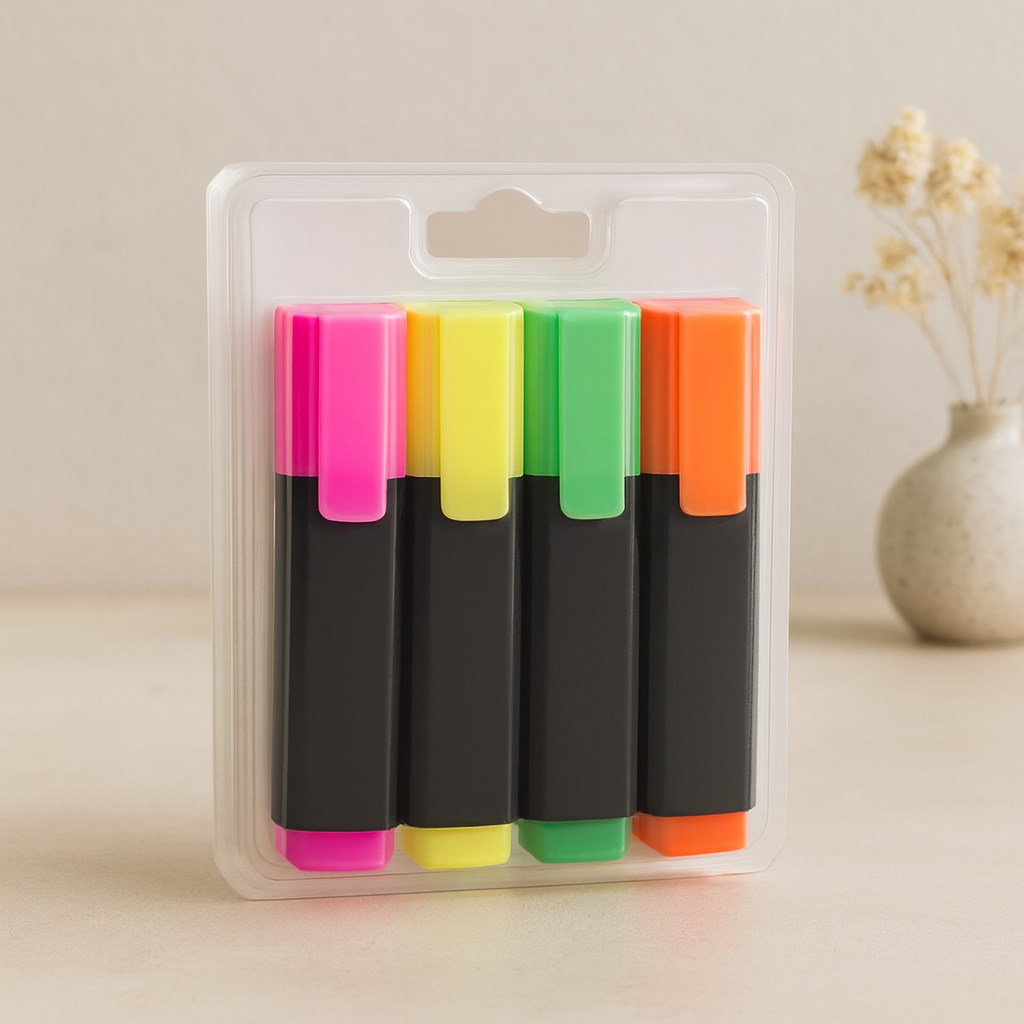 Fosforlu Kalem 4'lü Set (Turuncu, Yeşil, Sarı, Pembe)