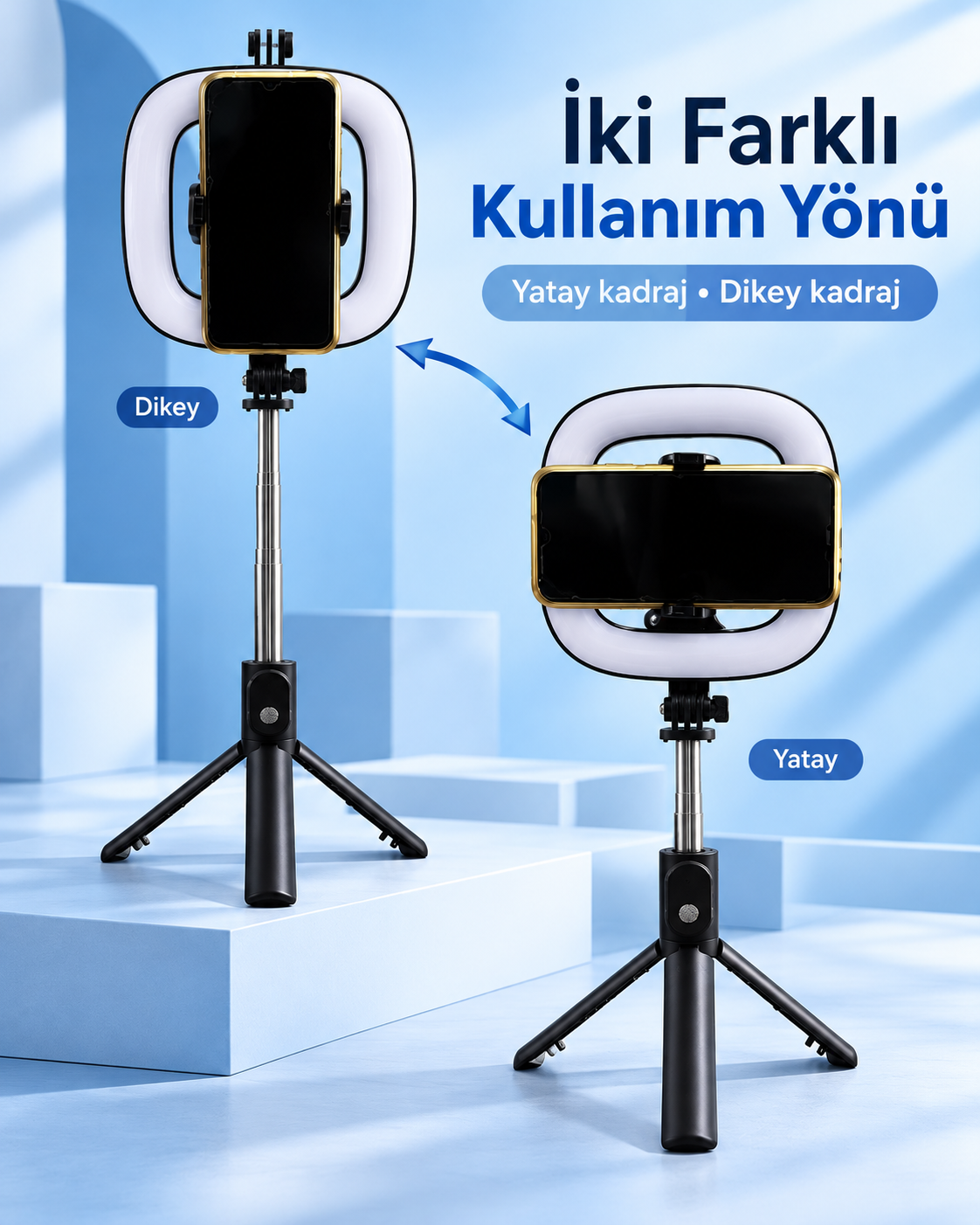 Fotoğraf ve Video Çekimi İçin RGB Halka Işık Bluetooth Kumandalı Telefon Tripodu
