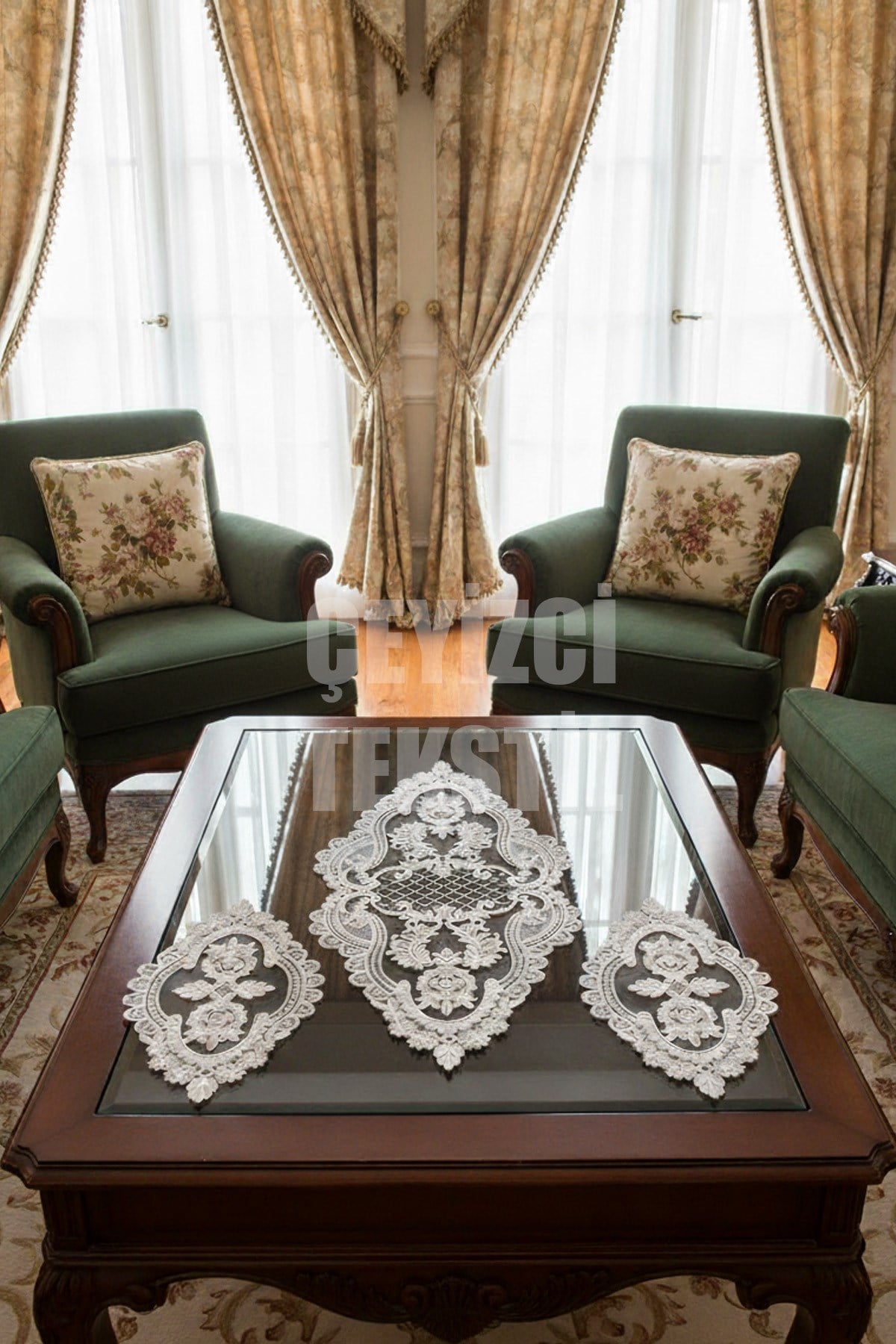 Fransız Dantel Yatak Odası Takımı 3 Parça - Ekru