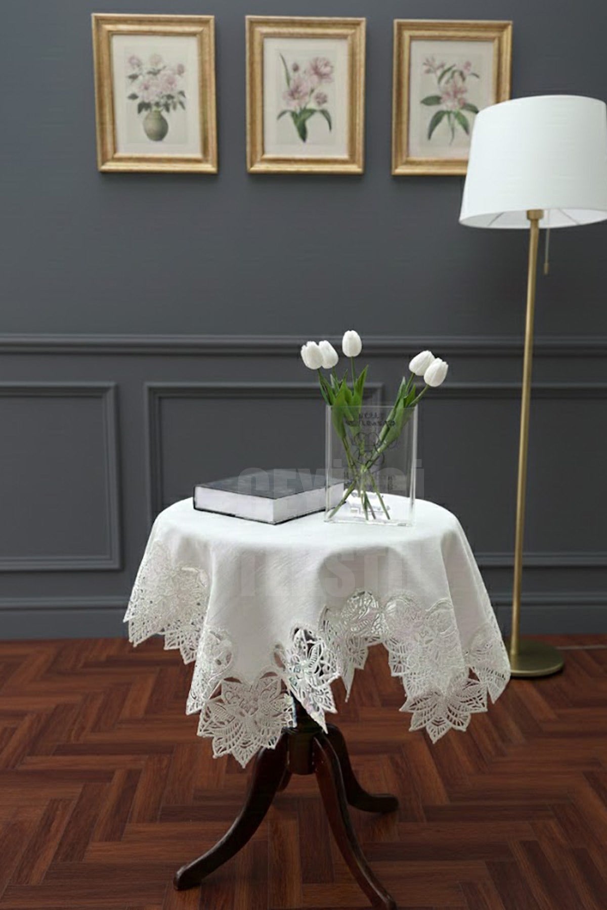 Fransız Dantelli Keten Fiskos, Gardenya Kumaş Fiskos 100x100cm