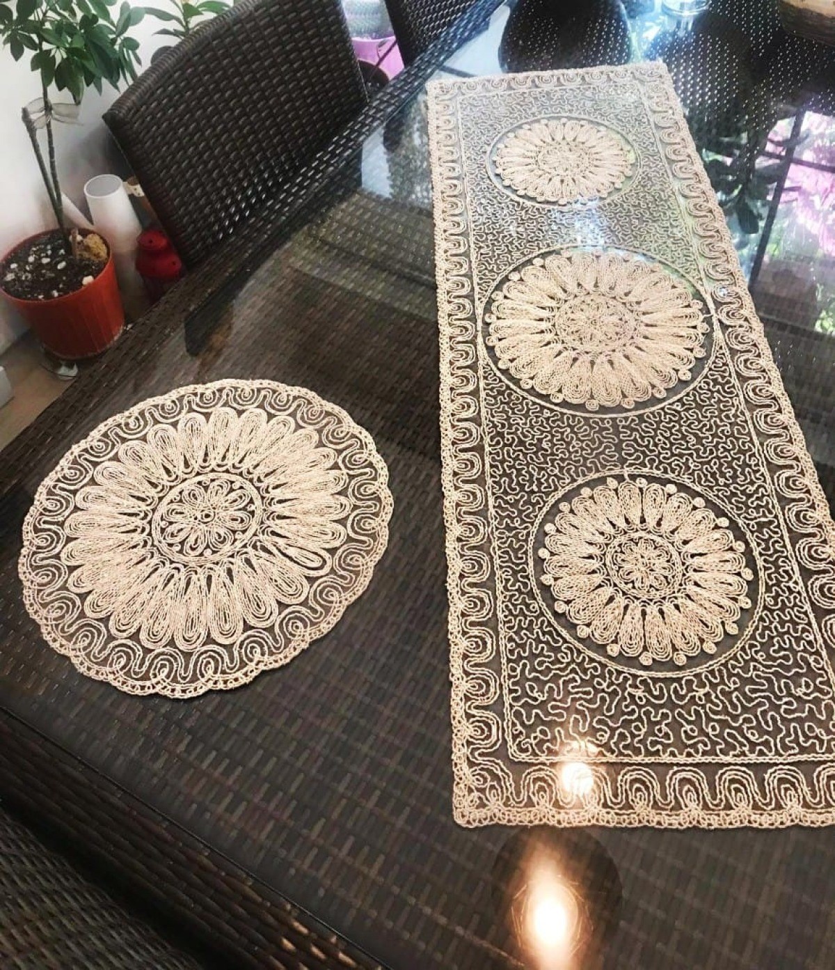 Fransız Dantelli Runner ve Supla Takımı (1 Runner, 6 Supla)