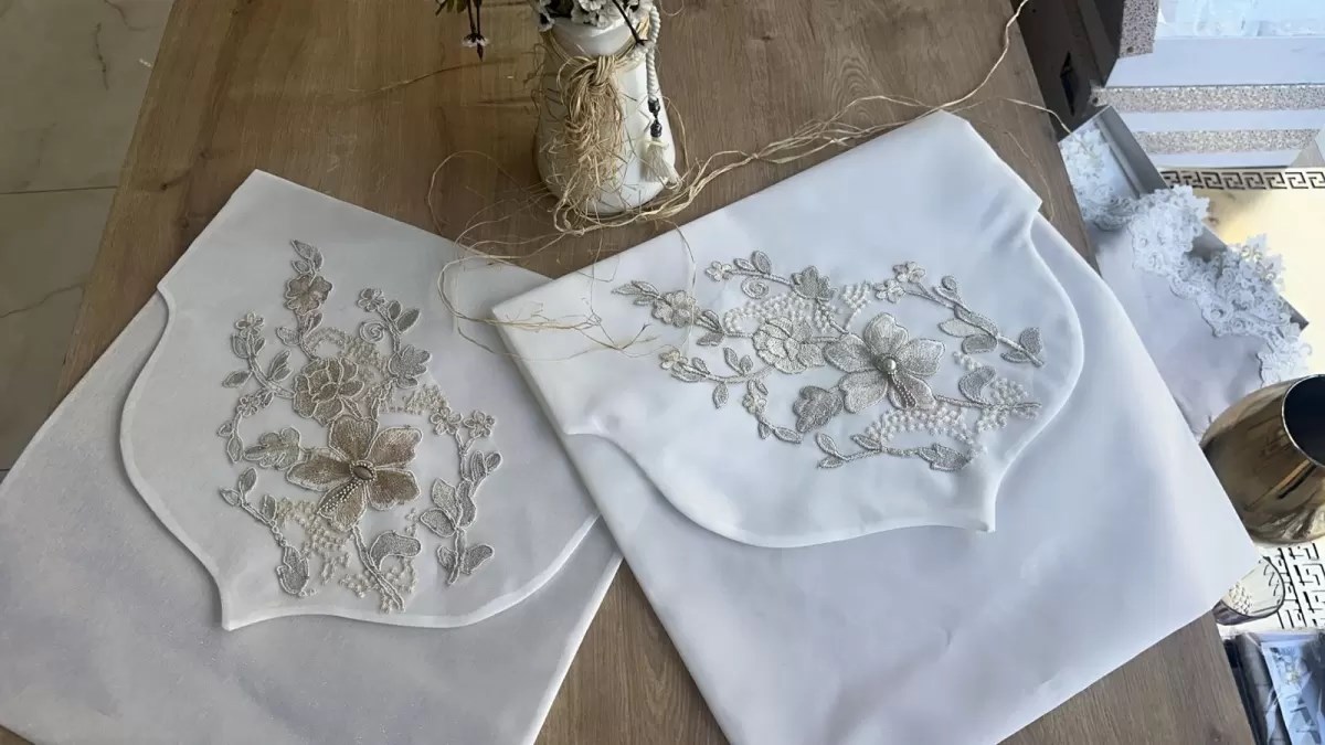 Fransız Güpürlü Zarf Bohça 50x50 cm Nişan Bohçası Söz Bohçası 3 Boyutlu Tekli Bohça