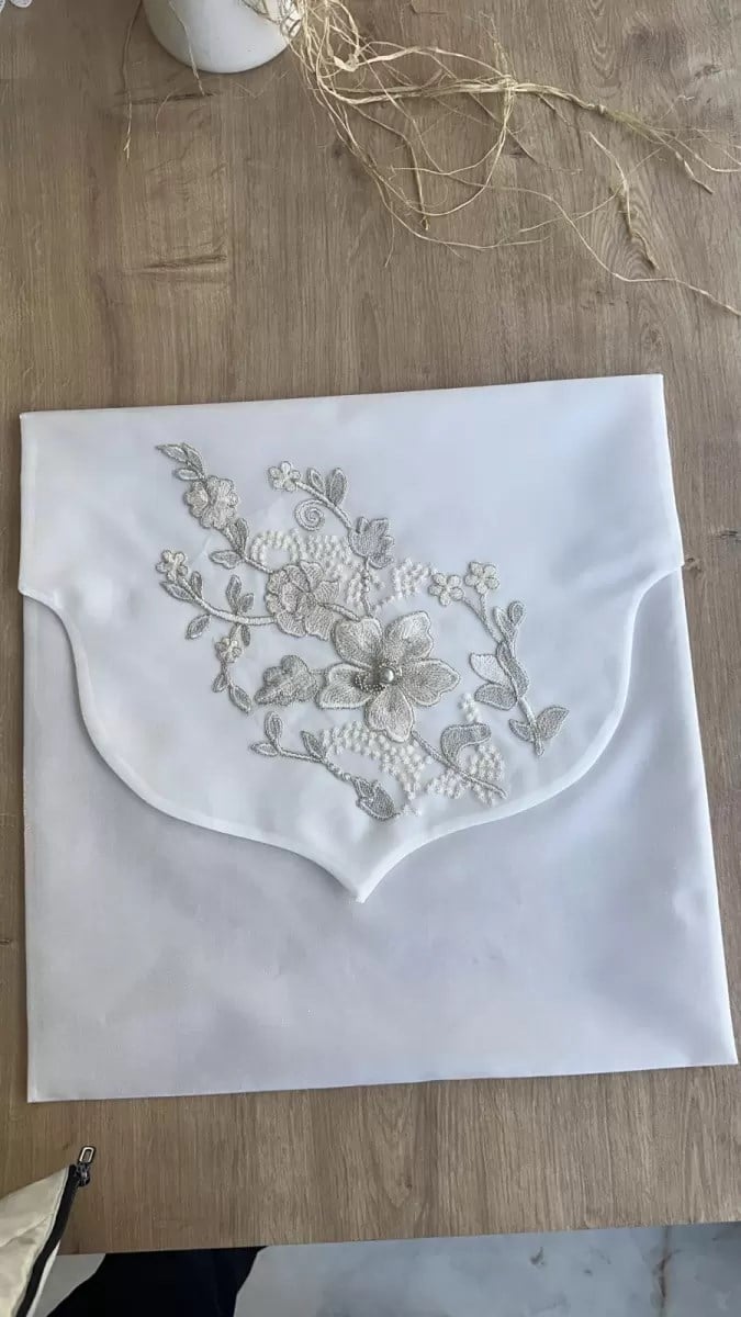 Fransız Güpürlü Zarf Bohça Nişan Söz Saten Bohça Lüks 3 Boyutlu Çeyizlik Bohça 50x50 cm 1 Adet