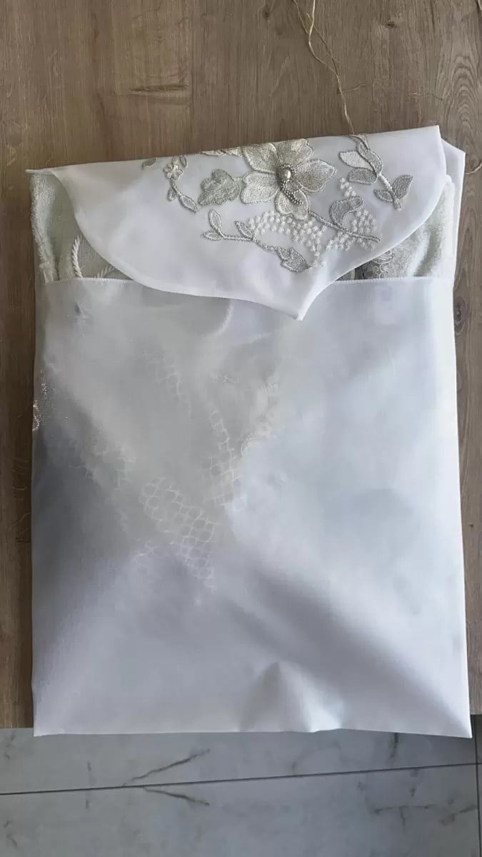 Fransız Güpürlü Zarf Bohça Nişan Söz Saten Bohça Lüks 3 Boyutlu Çeyizlik Bohça 50x50 cm 1 Adet