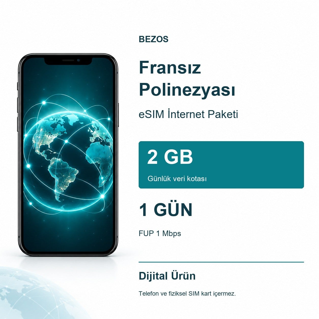 Fransız Polinezyası eSIM İnternet Paketi Günlük 2 GB 1 Gün - FUP 1 Mbps