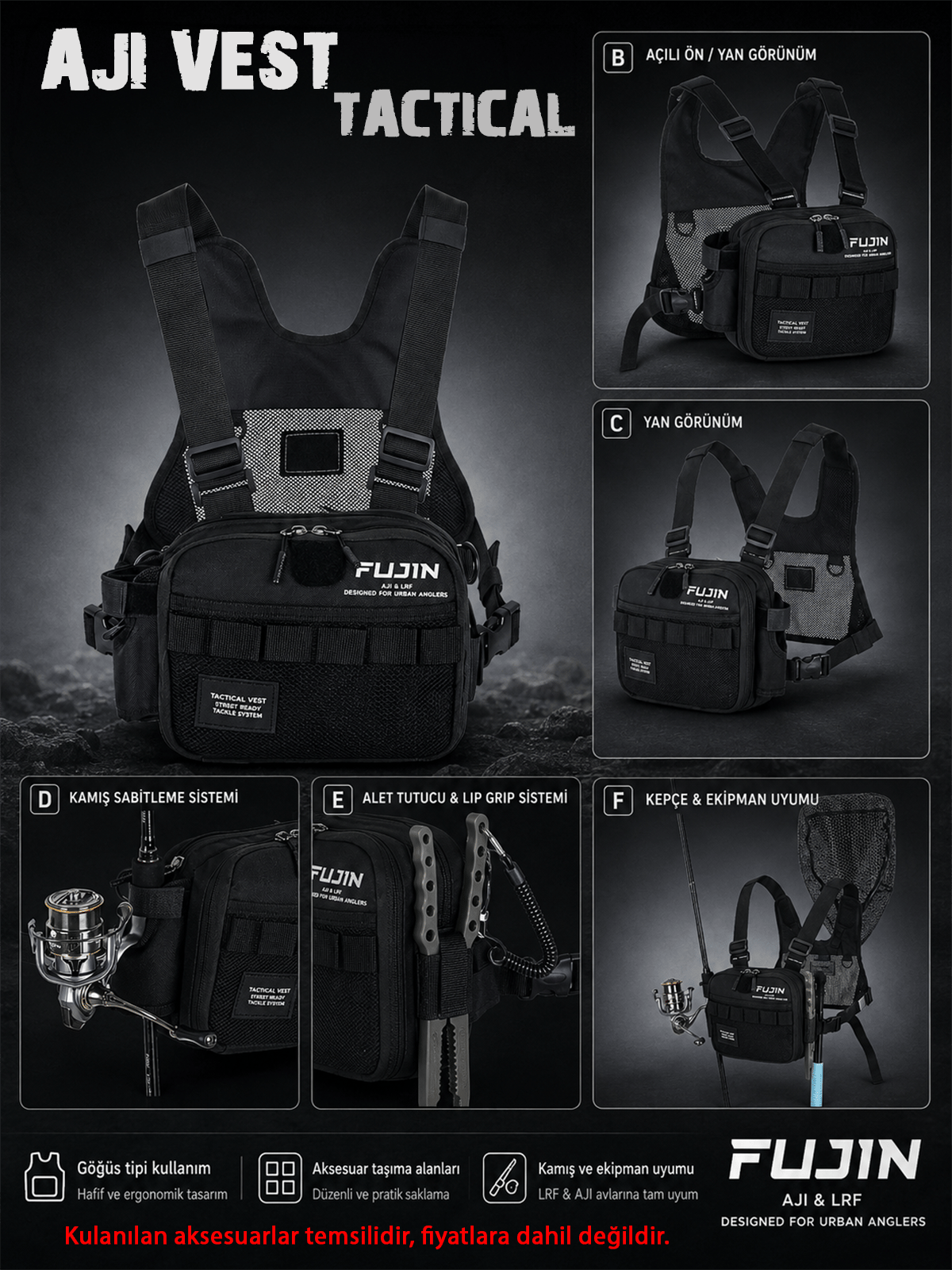 Fujin Aji Vest Tactical Black Balıkçı Çantası