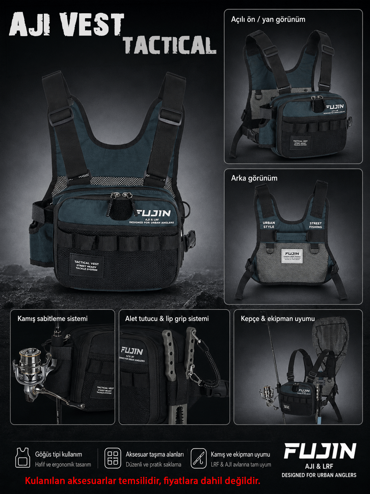 Fujin Aji Vest Tactical Indigo Balıkçı Çantası