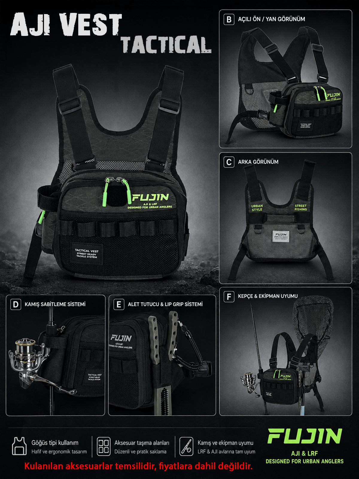 Fujin Aji Vest Tactical Khaki Balıkçı Çantası
