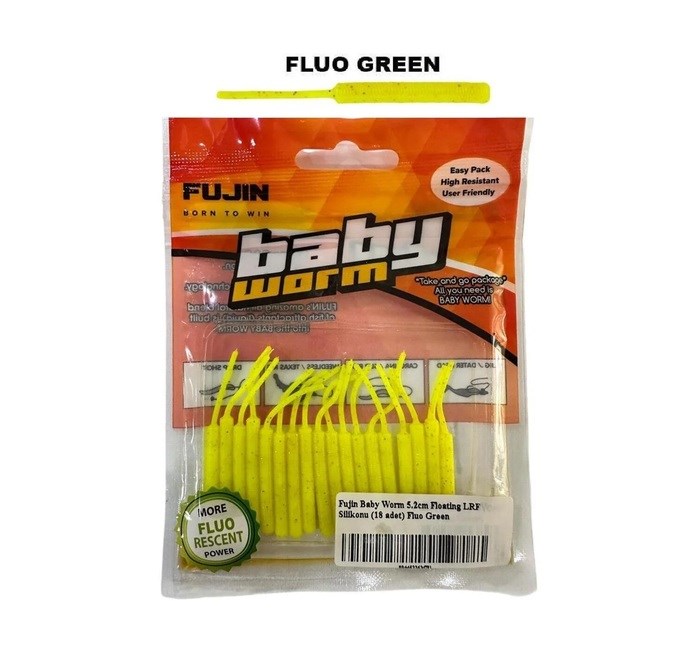 Fujin Baby Worm 5.2cm Floating LRF Silikonu - FLUO GREEN