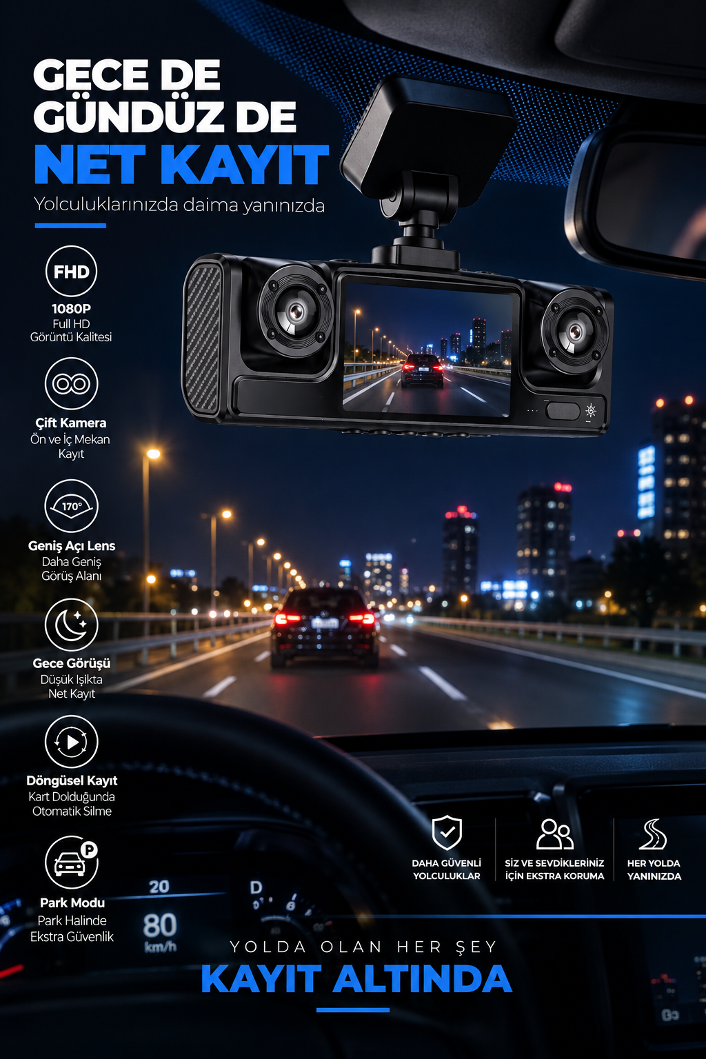 Full HD 1080P Döngüsel Kayıtlı Araç Kamerası