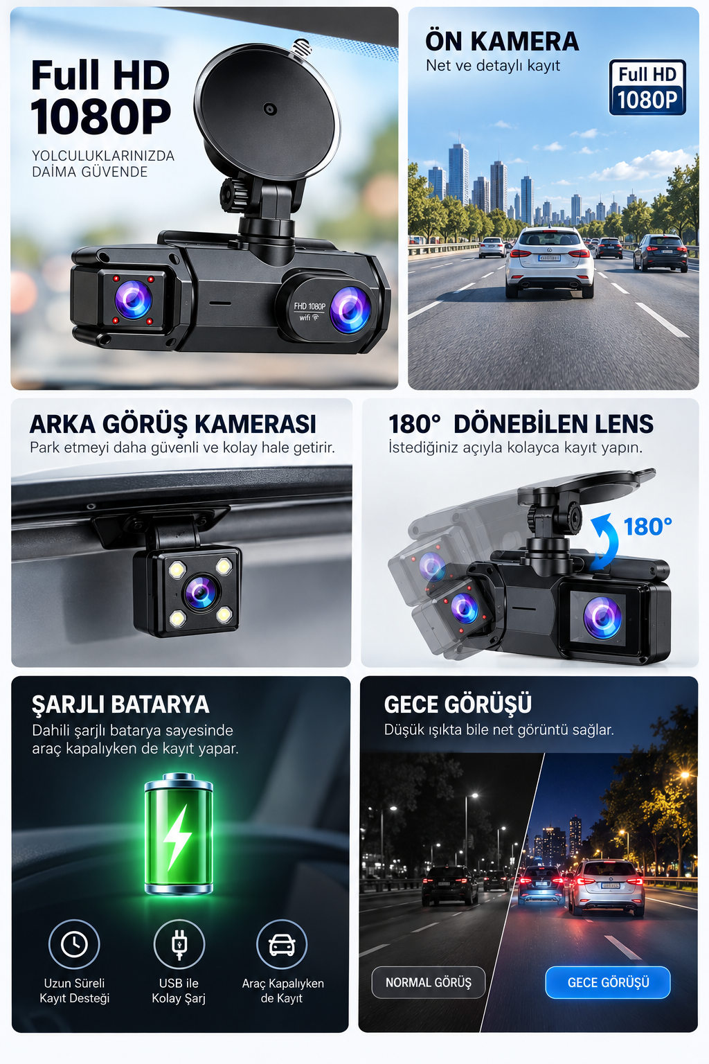 Full HD 1080P Gece Görüşü WiFi Bağlantı 180° Geniş Açı