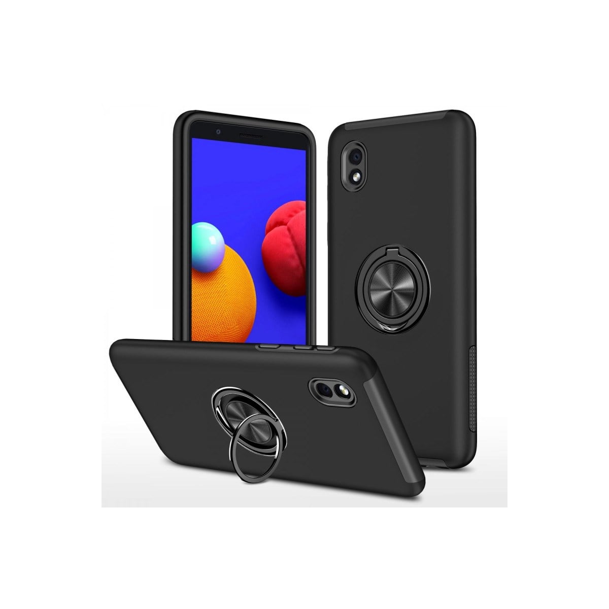 Galaxy A01 Core Kılıf Elit Yüzüklü Kapak - Siyah