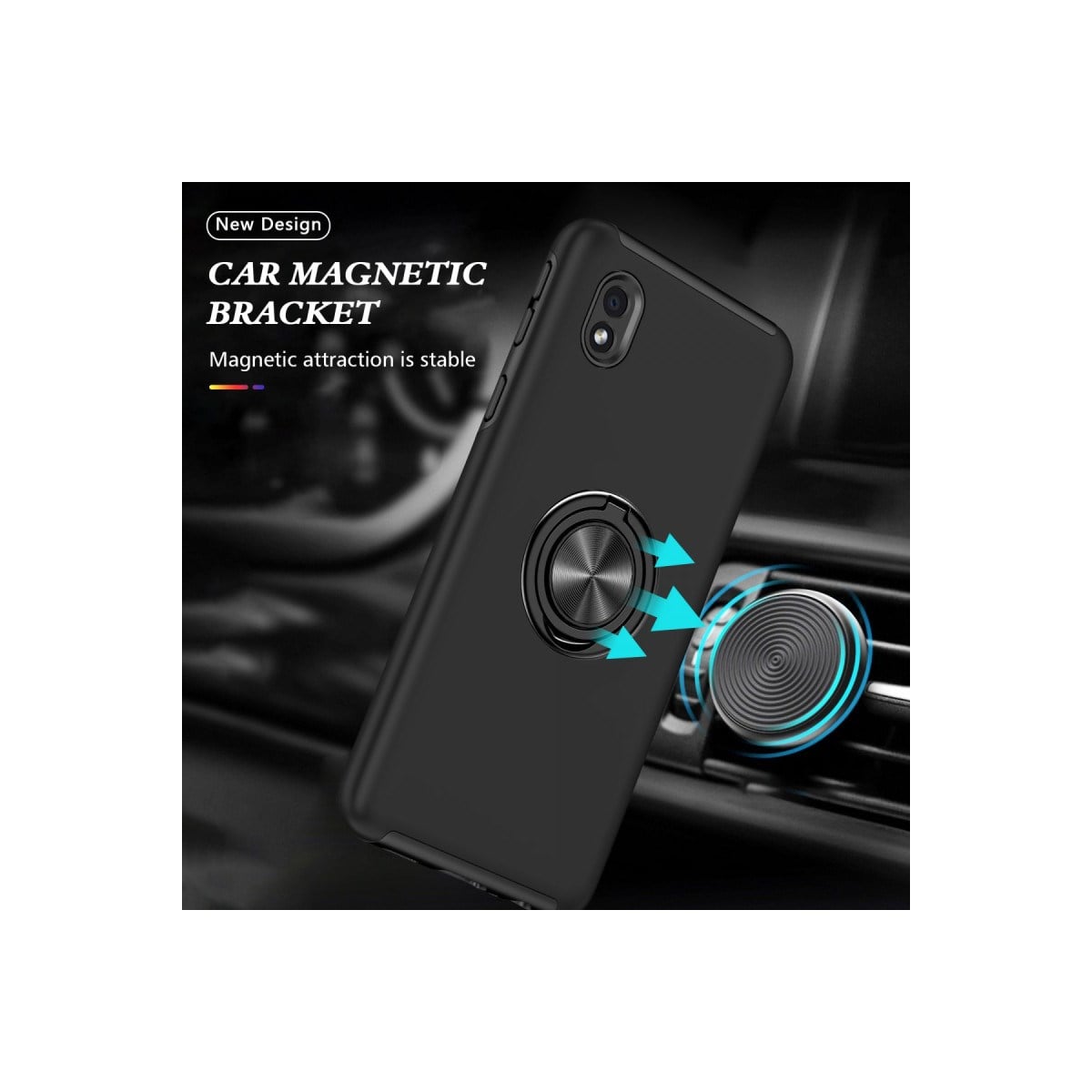 Galaxy A01 Core Kılıf Elit Yüzüklü Kapak - Siyah