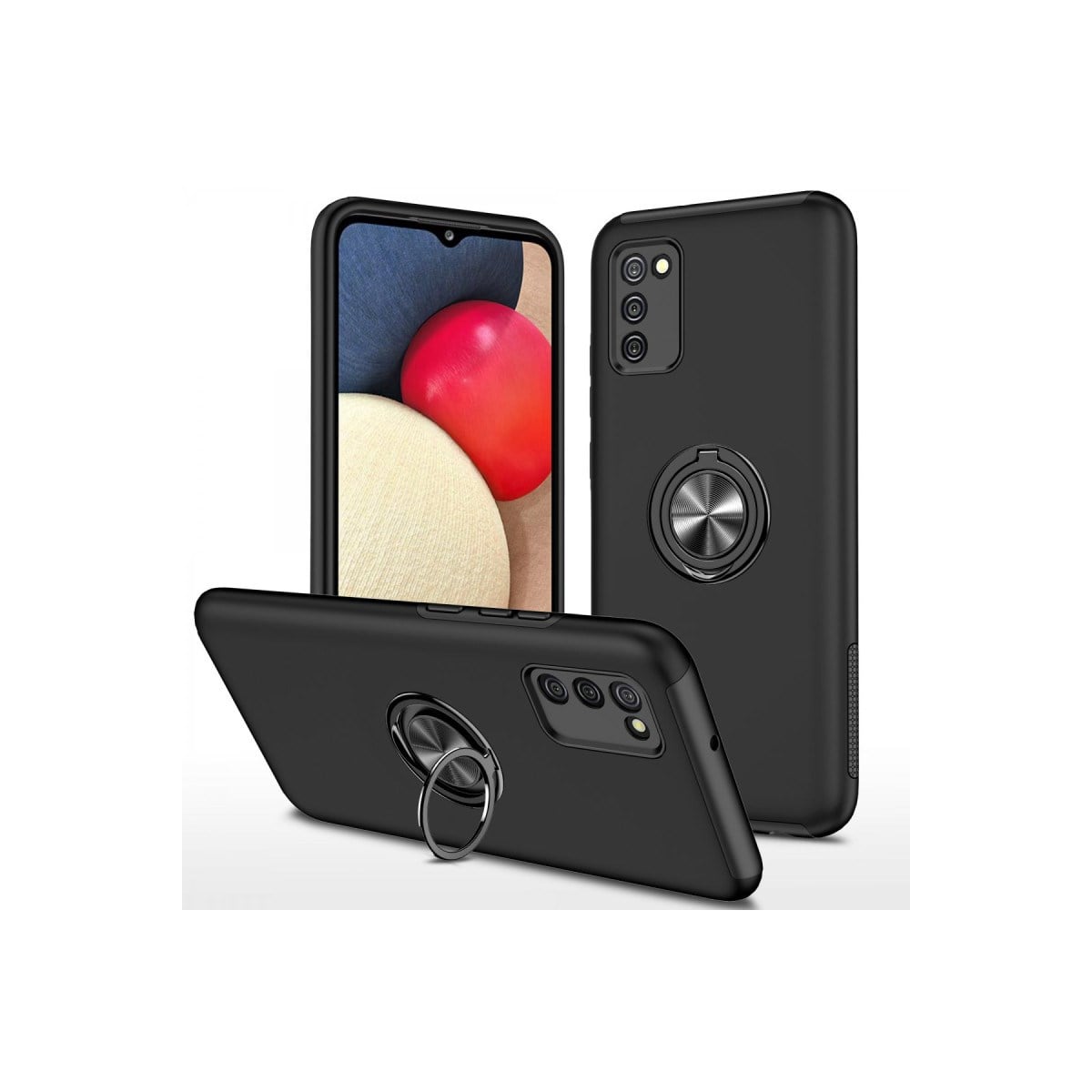 Galaxy A02S Kılıf Elit Yüzüklü Kapak - Siyah