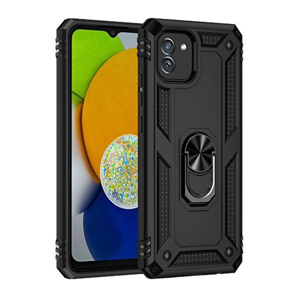 Galaxy A03 Kılıf Sofya Yüzüklü Silikon Kapak - Siyah