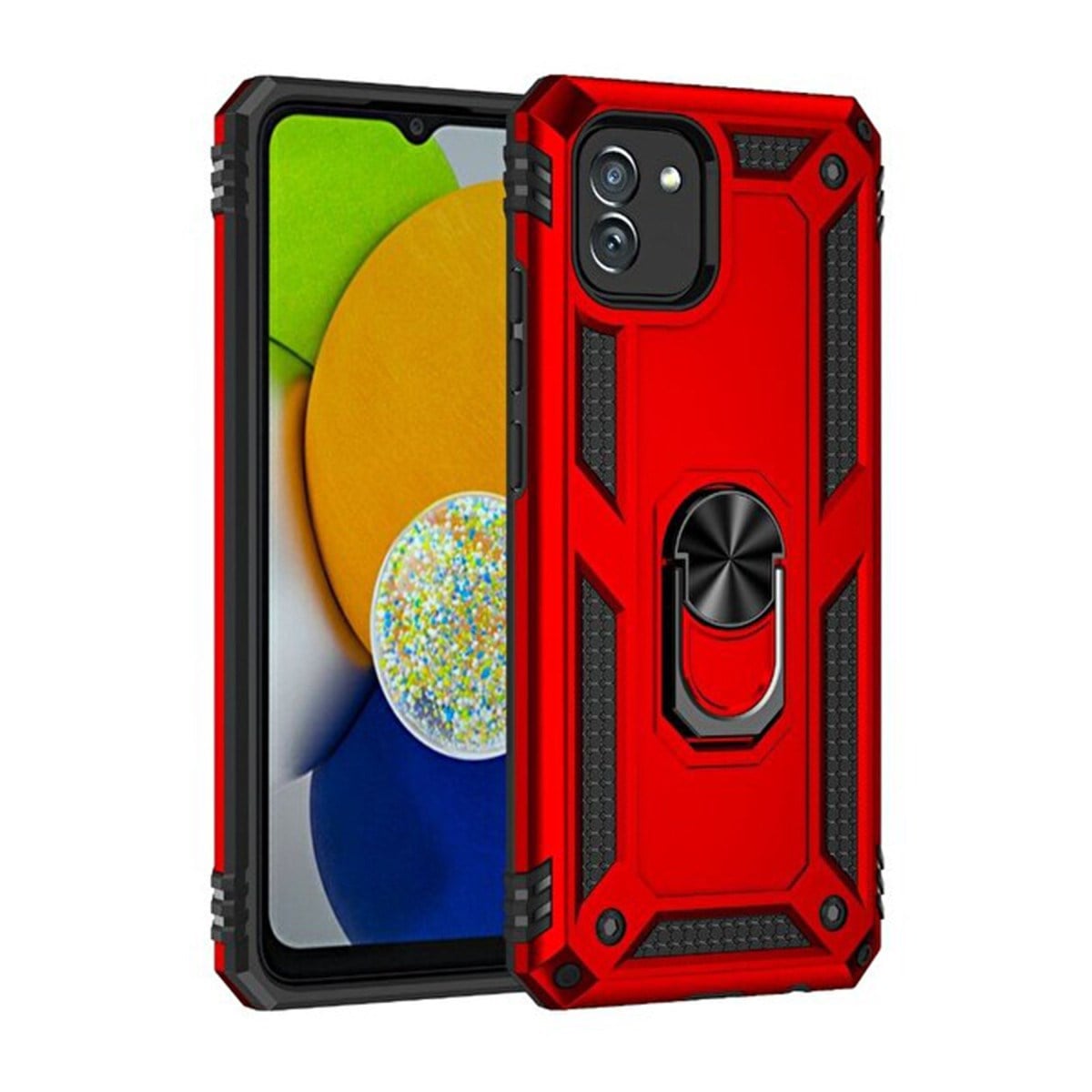 Galaxy A03 Kılıf Sofya Yüzüklü Silikon Kapak - Kırmızı