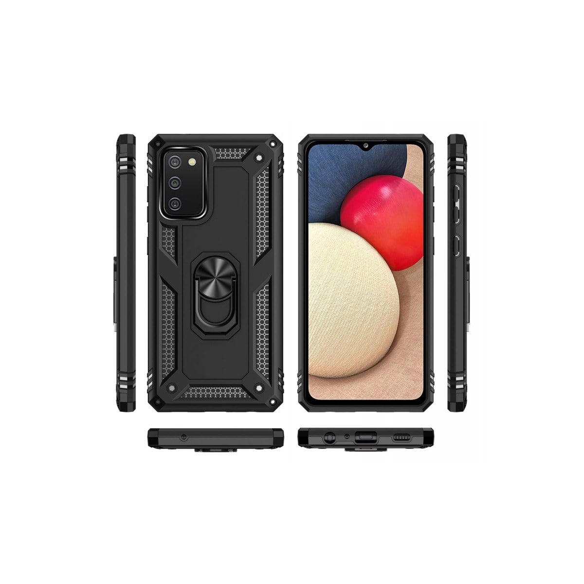 Galaxy A03S Kılıf Sofya Yüzüklü Silikon Kapak - Siyah