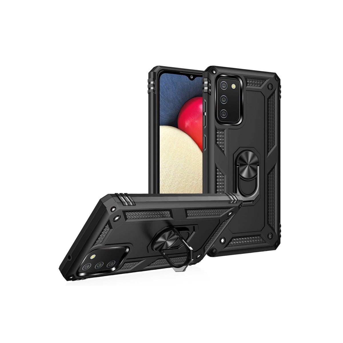 Galaxy A03S Kılıf Sofya Yüzüklü Silikon Kapak - Siyah