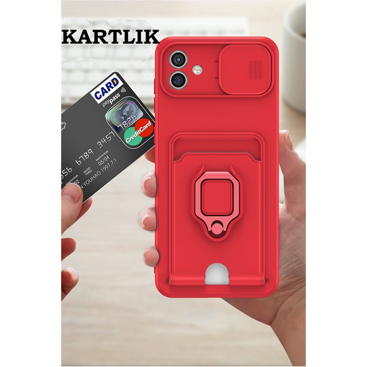 Galaxy A05 Kılıf Zuma Kartvizitli Yüzüklü Silikon - Siyah