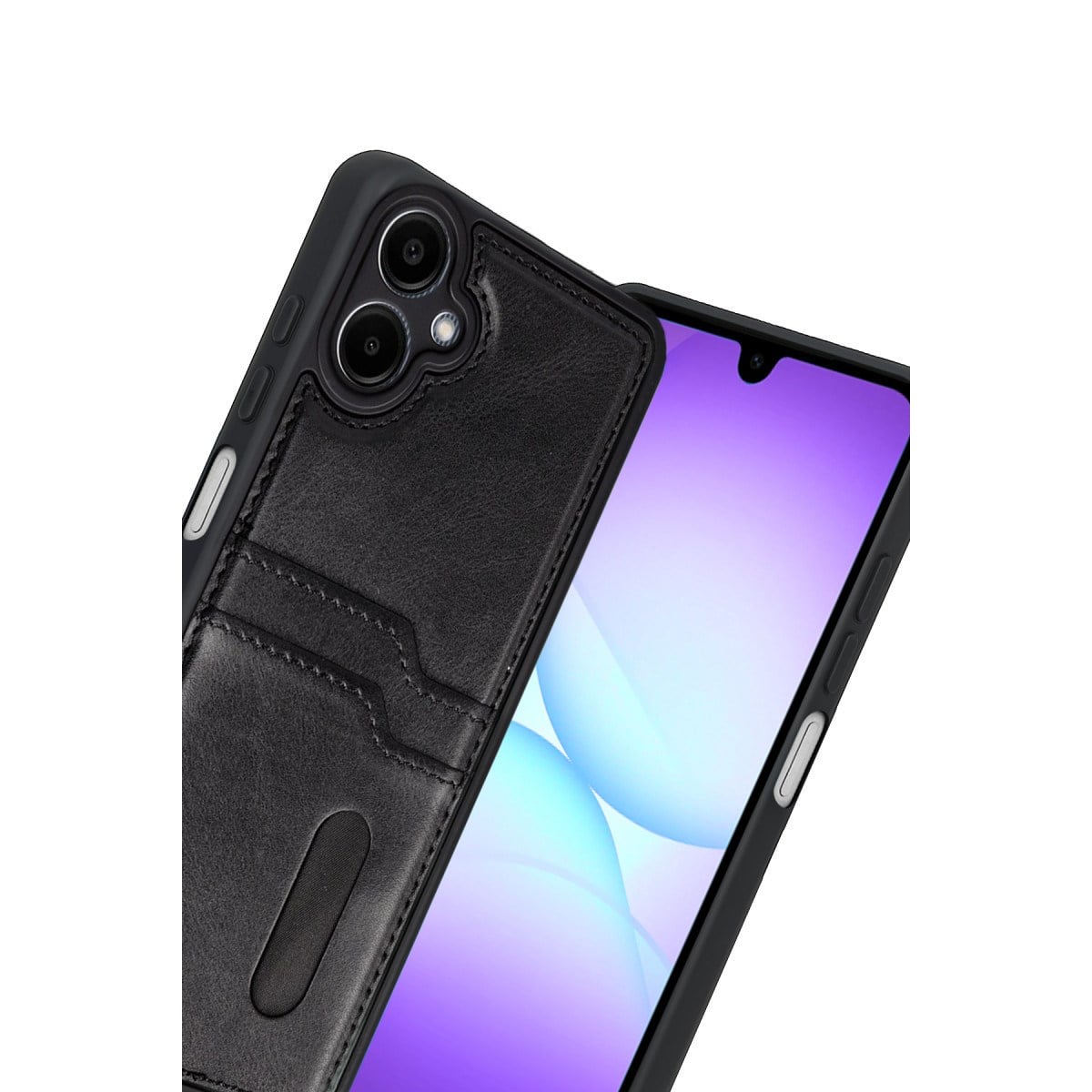 Galaxy A07 4G Sara Kartvizitli Deri Kılıf - Siyah