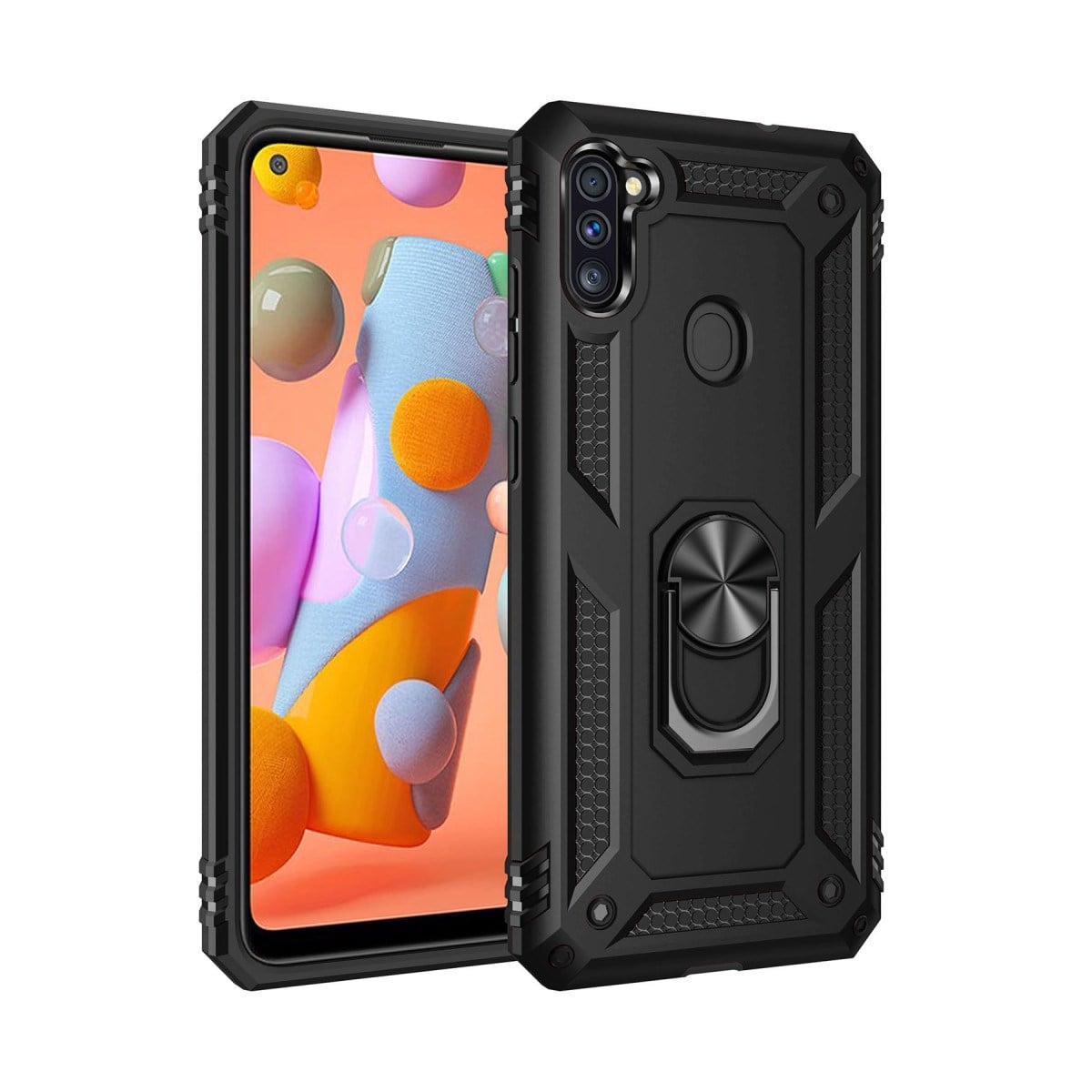 Galaxy A11 Kılıf Sofya Yüzüklü Silikon Kapak - Siyah