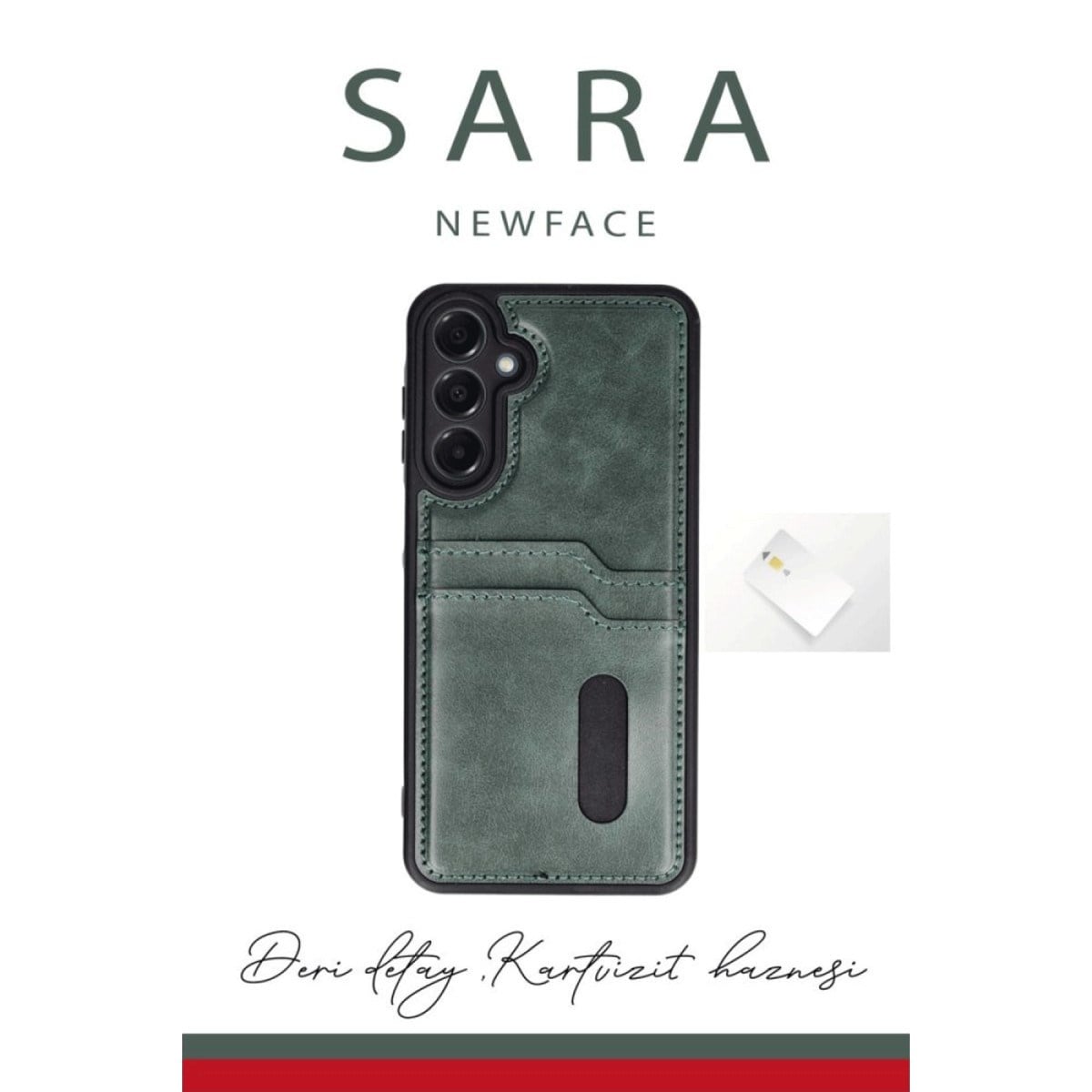 Galaxy A15 4G Kılıf Sara Kartvizitli Deri Kılıf - Siyah