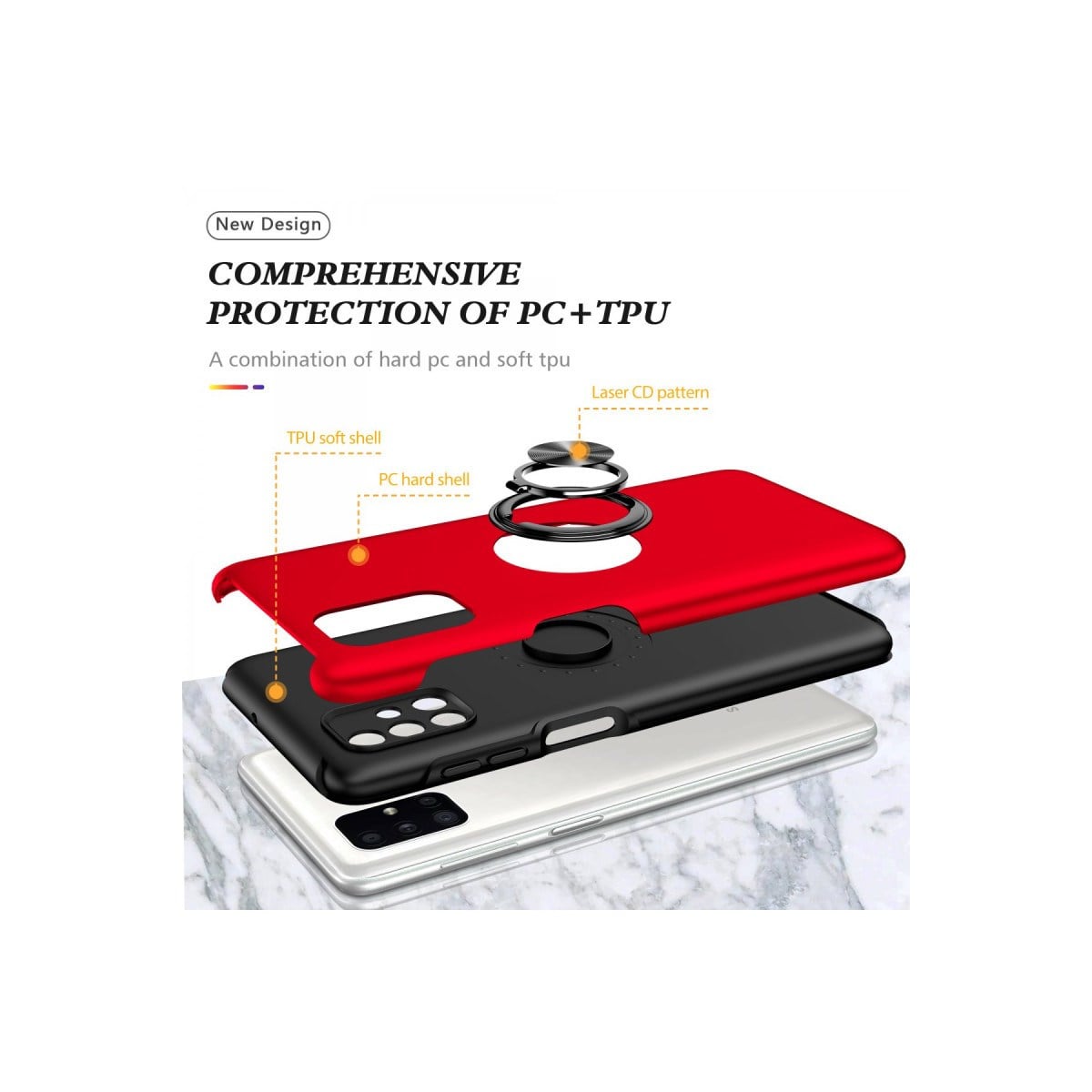 Galaxy M51 Kılıf Elit Yüzüklü Kapak - Kırmızı