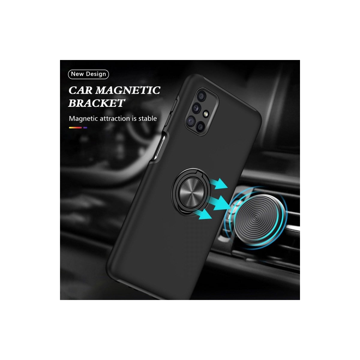 Galaxy M51 Kılıf Elit Yüzüklü Kapak - Siyah