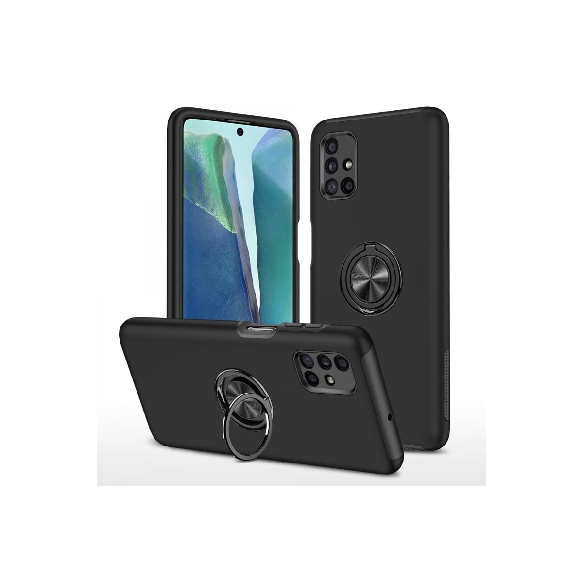 Galaxy M51 Kılıf Elit Yüzüklü Kapak - Siyah