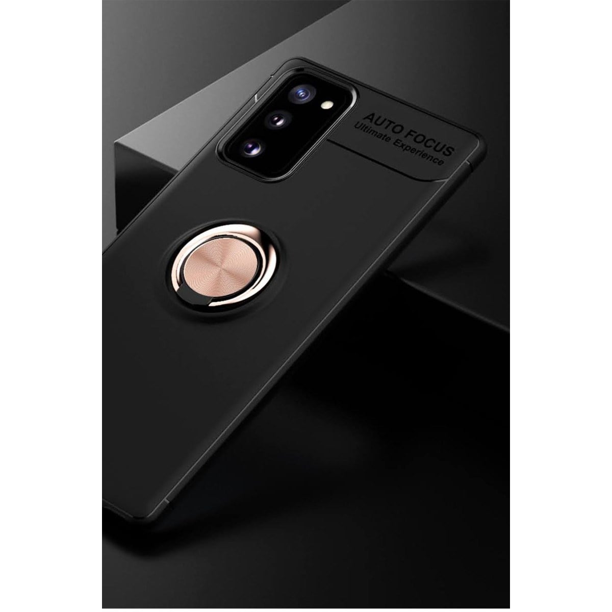 Galaxy Note 20 Kılıf Range Yüzüklü Silikon - Siyah-Gold