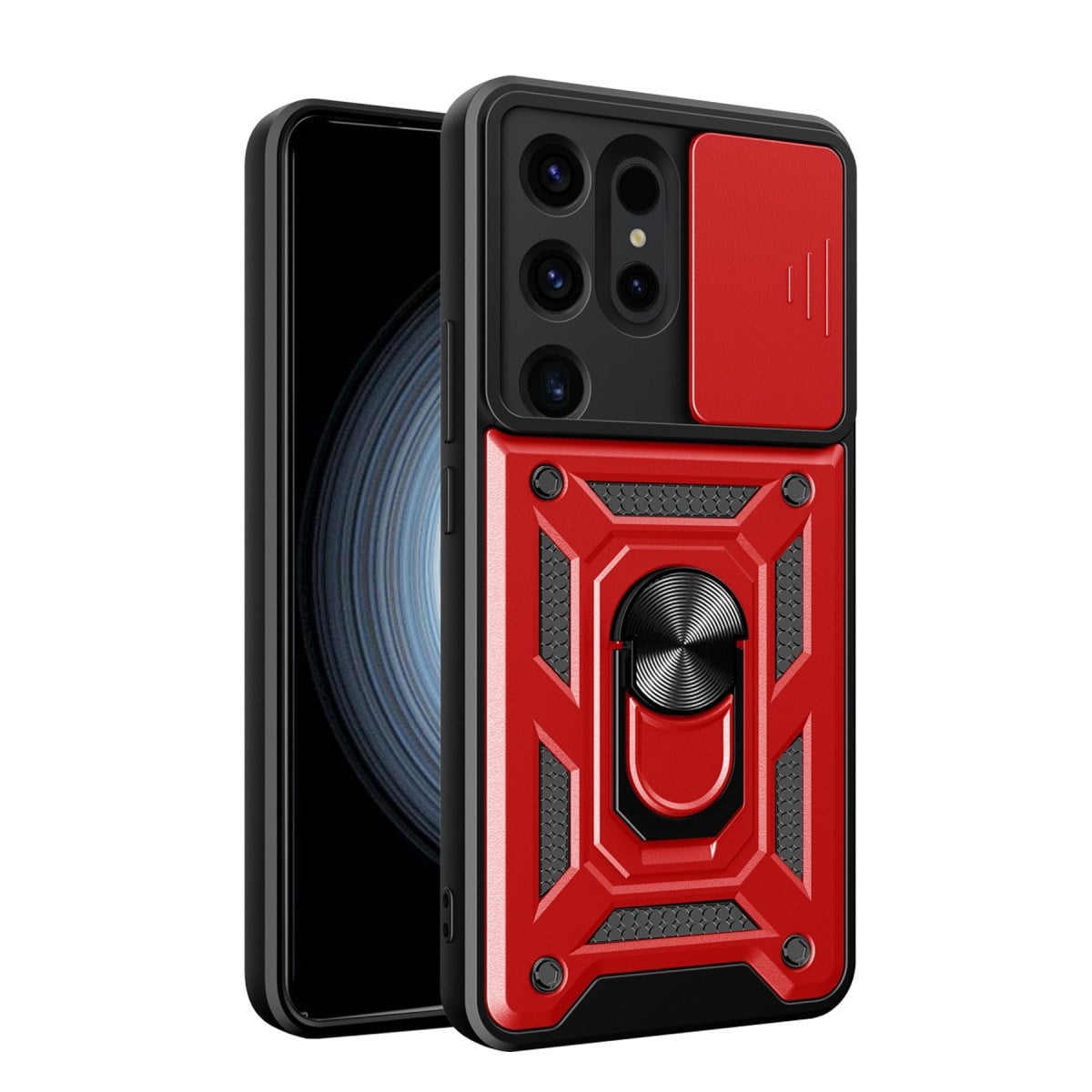 Galaxy S24 Ultra Kılıf Pars Lens Yüzüklü Silikon - Kırmızı