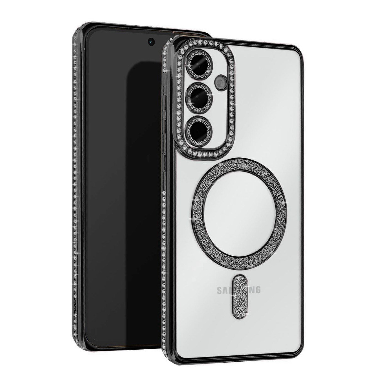 Galaxy S25 Kılıf Joke Simli Magneticsafe Kılıf - Siyah