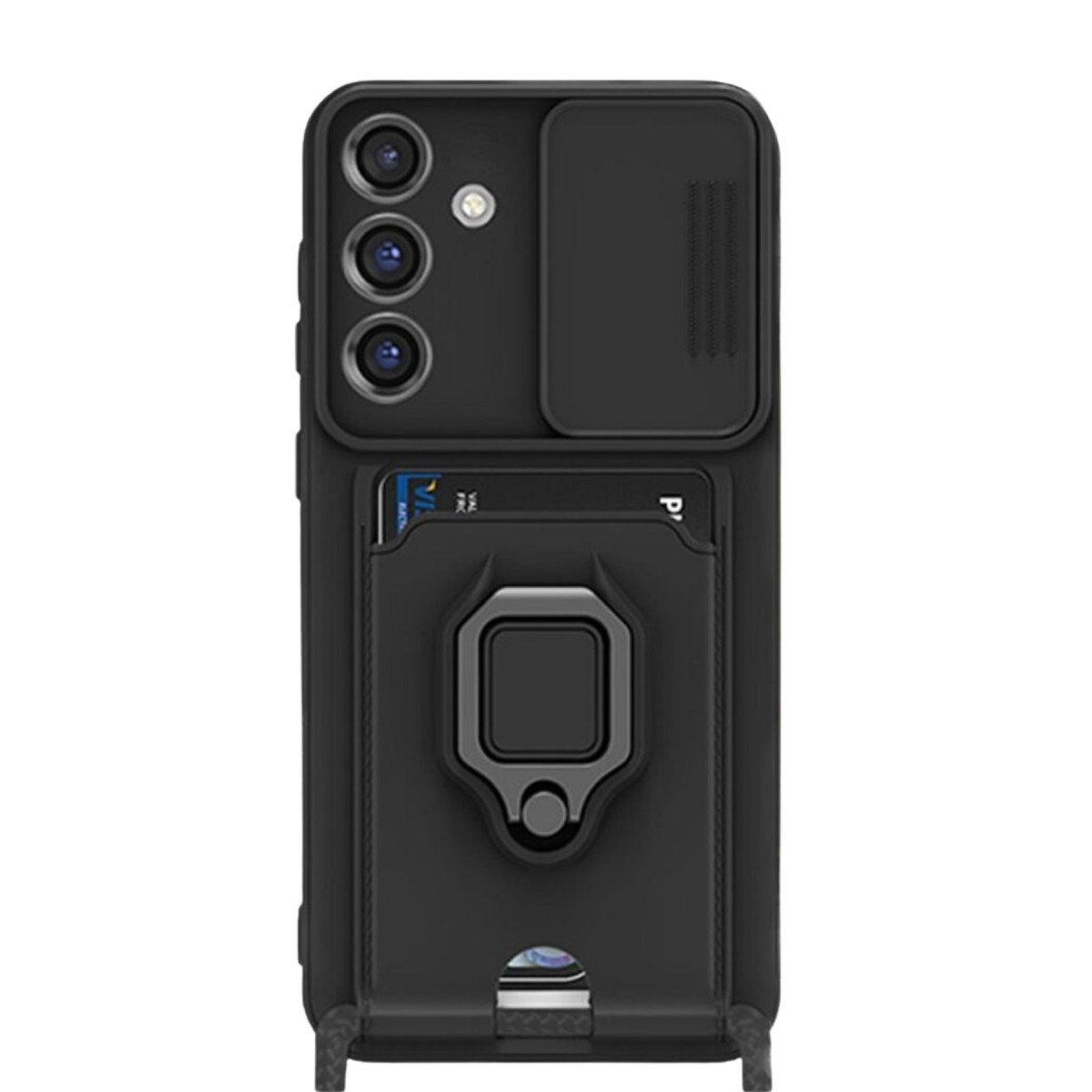 Galaxy S25 Plus Kılıf Zuma Kartvizitli Yüzüklü Silikon - Siyah